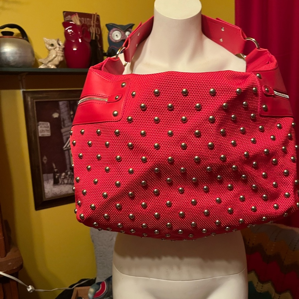 Studded Red Shoulder Bag